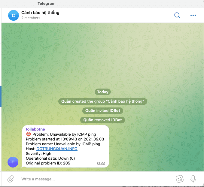 Notificação de falha de host no Telegram